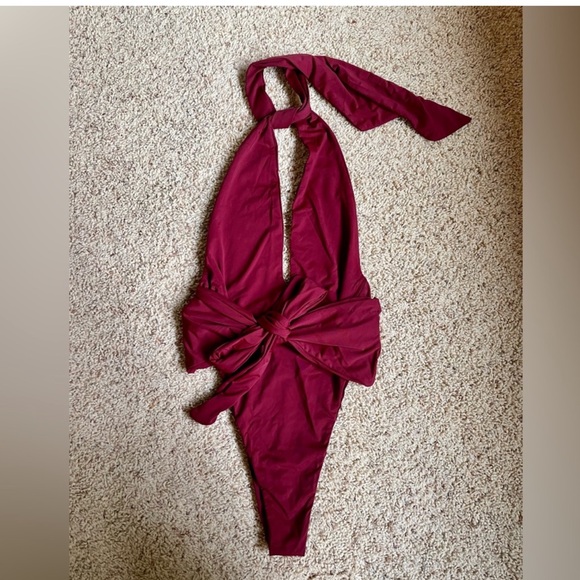 Set: Riot Swim Milli + Ivy Mini Skirt Cover Up Set in Merlot Burgundy Size Small - Picture 4 of 13